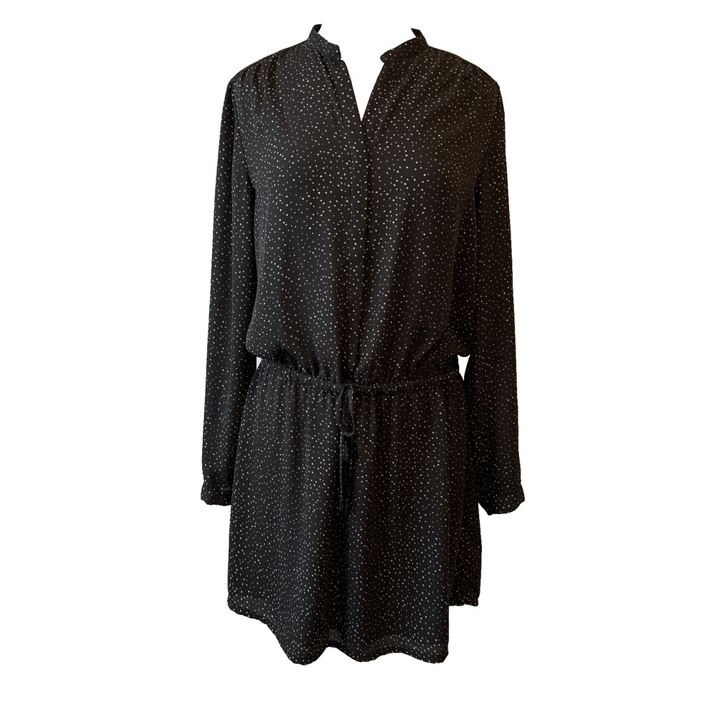 Hilary Radley Black Polka Dot Long‎ Sleeve Dress Women's L Boho Classic Staple